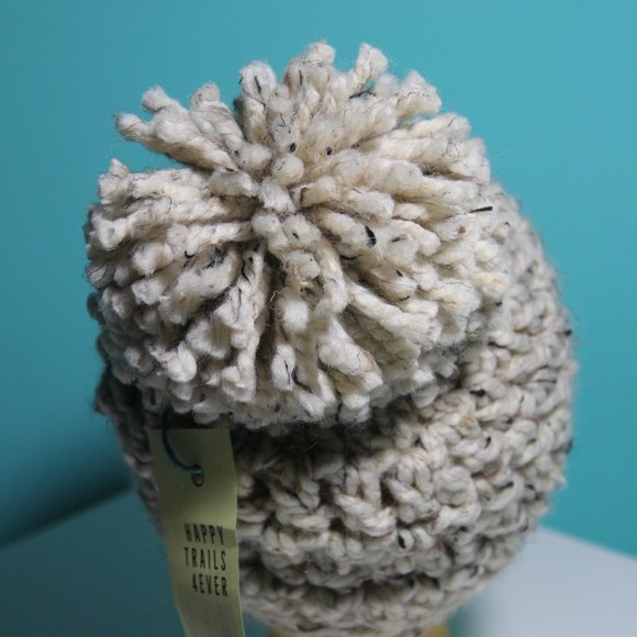 Crochet Slouchy Beanie Hand Crafted Oatmeal Cookies and Cream Huge Pom Pom - Picture 1 of 9